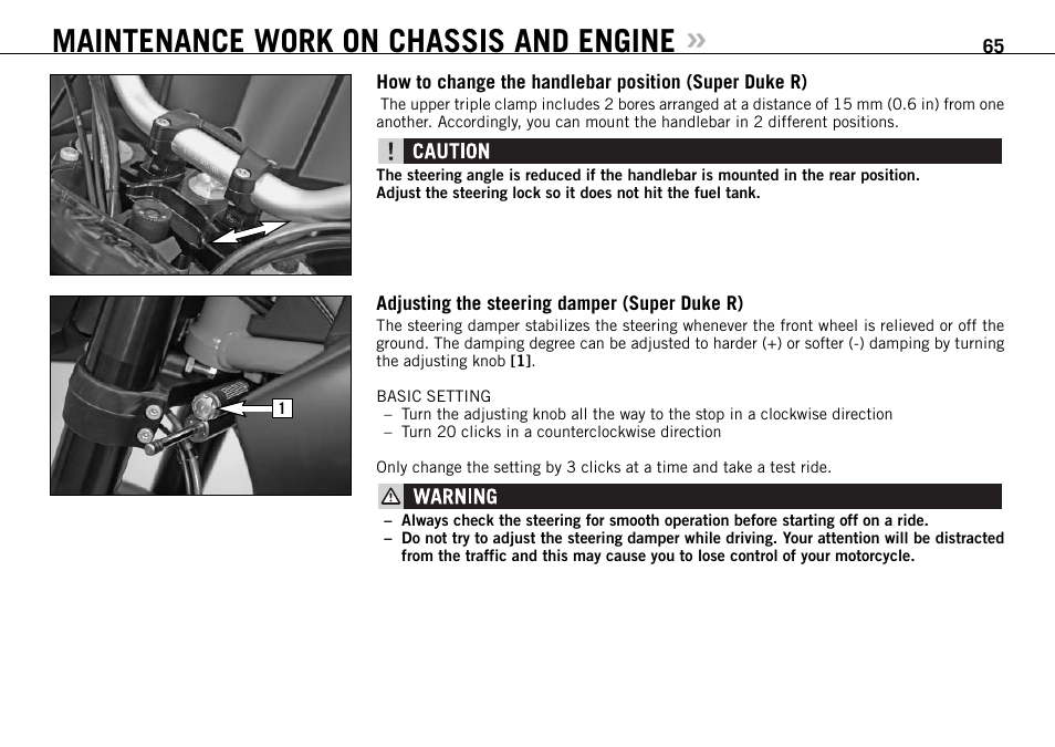 Maintenance work on chassis and engine | KTM 990 SUPER DUKE User Manual | Page 66 / 92