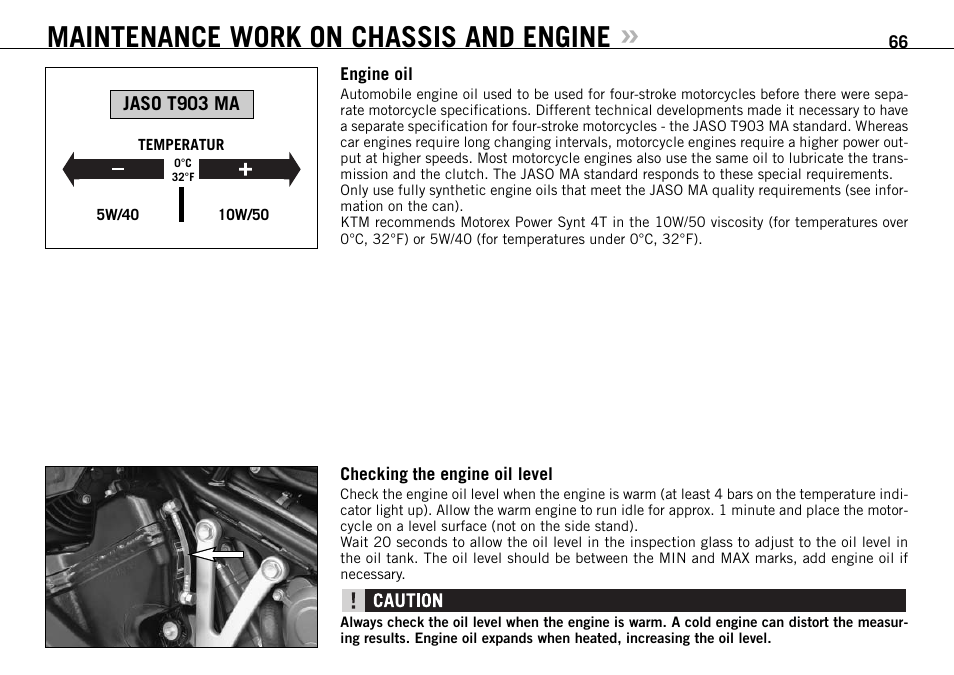 Maintenance work on chassis and engine | KTM 990 SUPER DUKE User Manual | Page 67 / 92