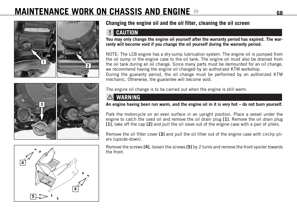 Maintenance work on chassis and engine | KTM 990 SUPER DUKE User Manual | Page 69 / 92