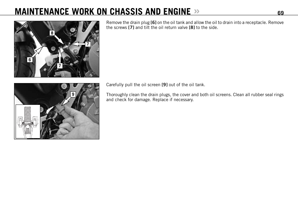 Maintenance work on chassis and engine | KTM 990 SUPER DUKE User Manual | Page 70 / 92