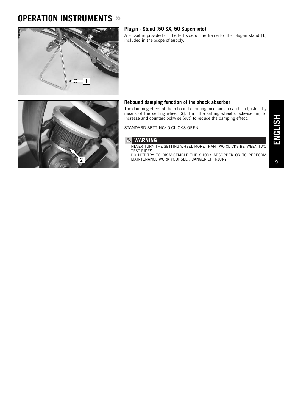 English, Operation instruments | KTM 50 SUPERMOTO User Manual | Page 10 / 42