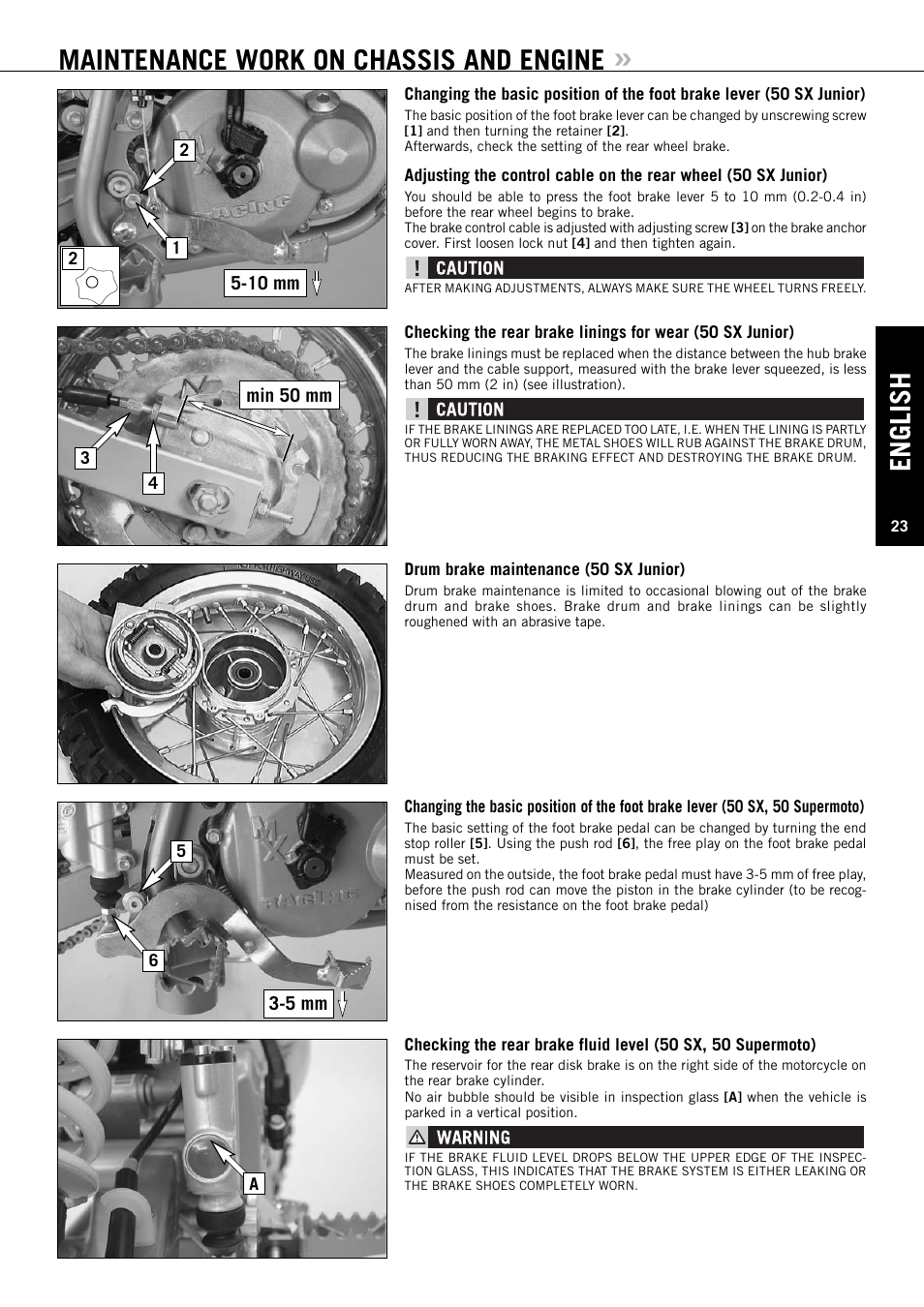 English, Maintenance work on chassis and engine | KTM 50 SUPERMOTO User Manual | Page 24 / 42