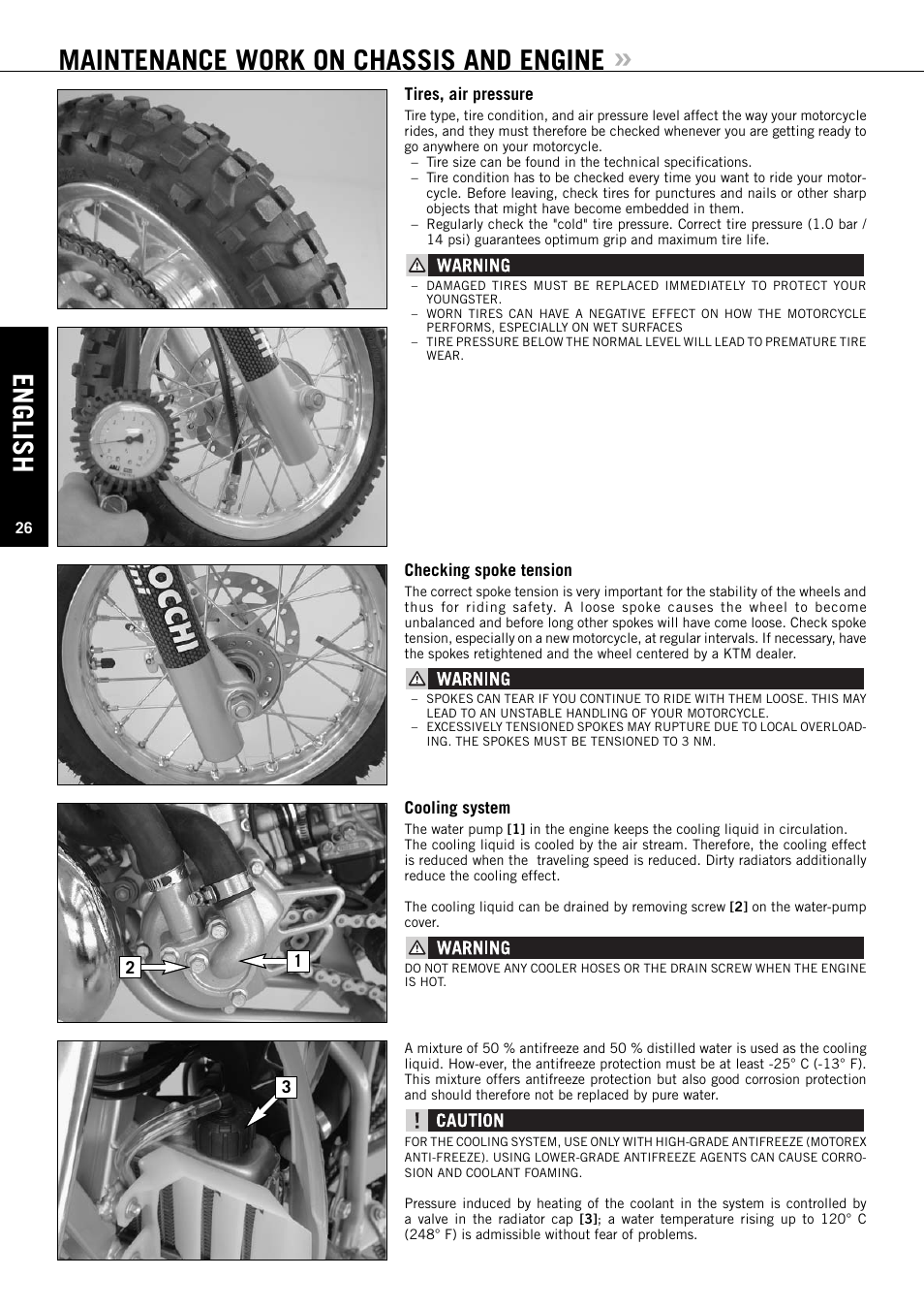 Maintenance work on chassis and engine, English | KTM 50 SUPERMOTO User Manual | Page 27 / 42