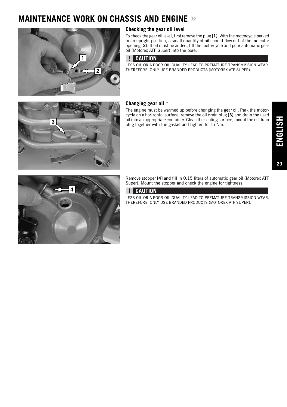 Maintenance work on chassis and engine, English | KTM 50 SUPERMOTO User Manual | Page 30 / 42