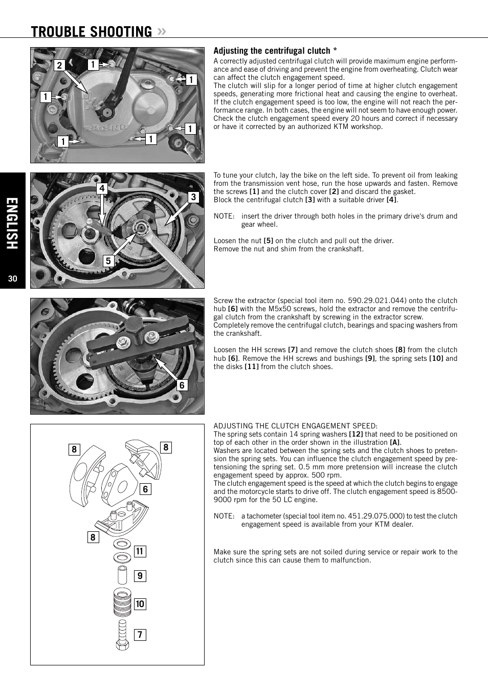 English, Trouble shooting | KTM 50 SUPERMOTO User Manual | Page 31 / 42