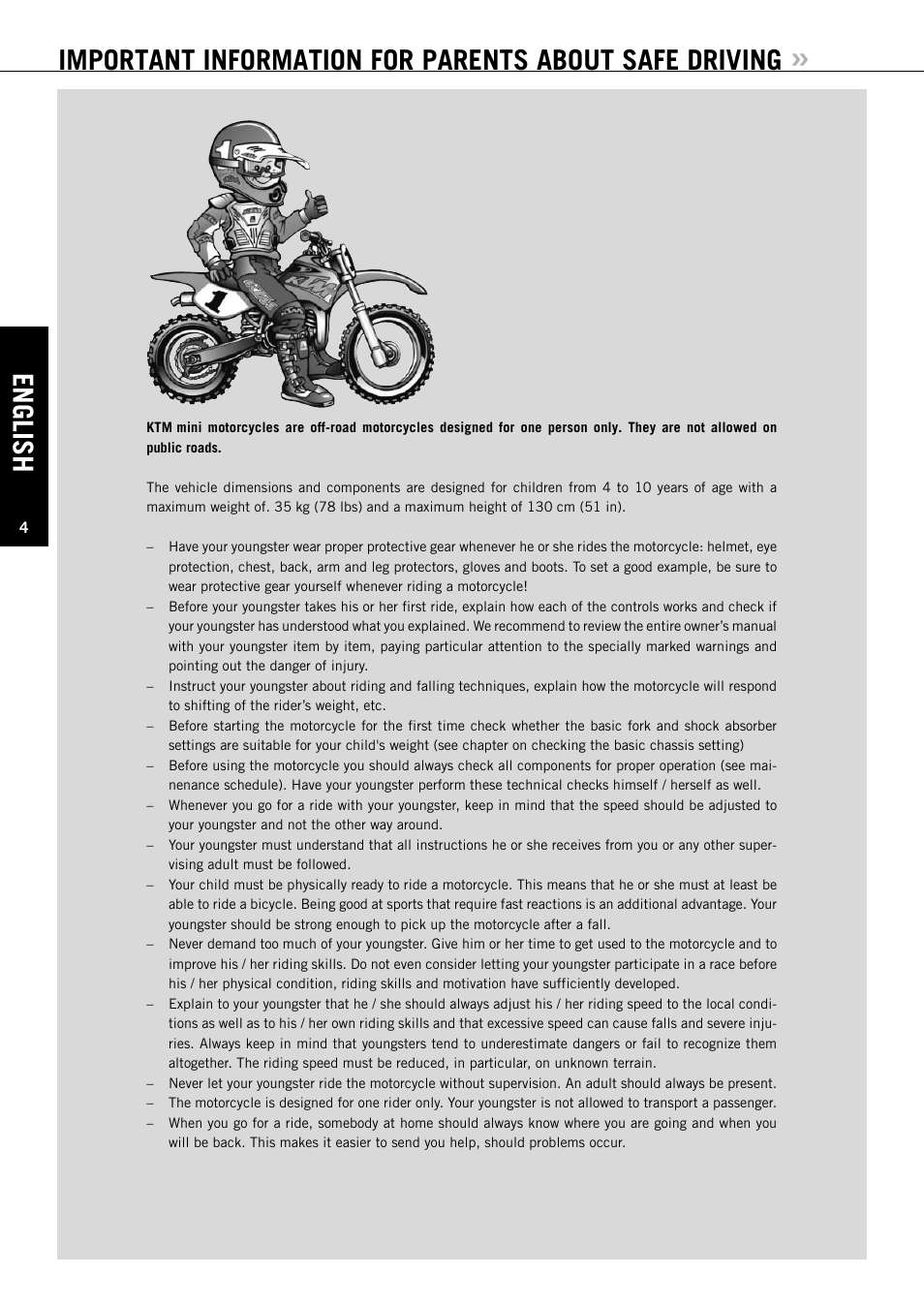 English | KTM 50 SUPERMOTO User Manual | Page 5 / 42