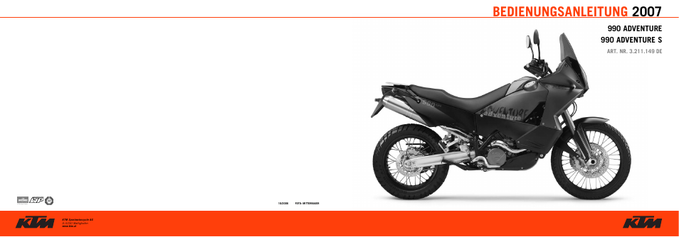 Bedienungsanleitung 2007 | KTM 990 ADVENTURE S User Manual | Page 102 / 102