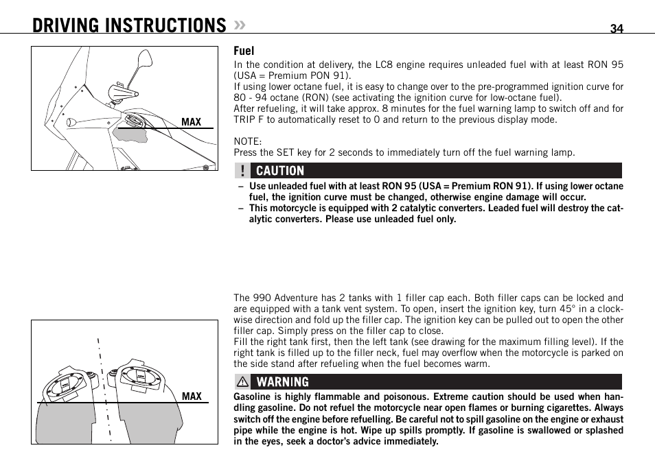 Driving instructions | KTM 990 ADVENTURE S User Manual | Page 35 / 102