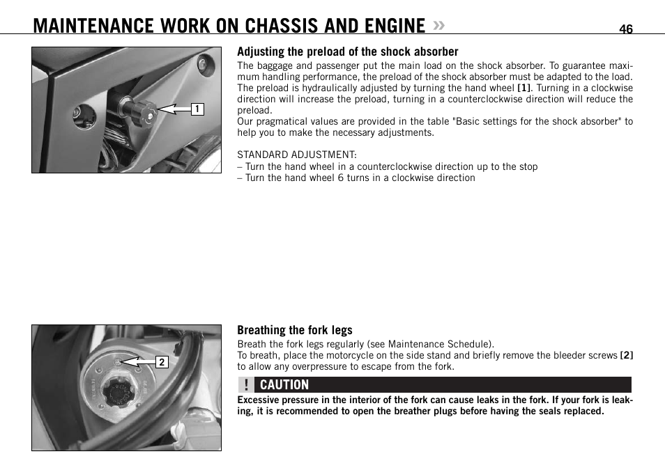 Maintenance work on chassis and engine | KTM 990 ADVENTURE S User Manual | Page 47 / 102