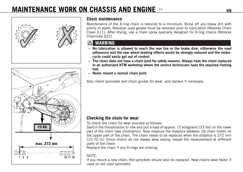 Maintenance work on chassis and engine | KTM 990 ADVENTURE S User Manual | Page 50 / 102