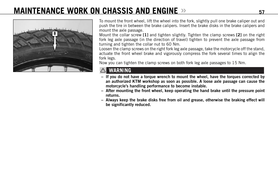 Maintenance work on chassis and engine | KTM 990 ADVENTURE S User Manual | Page 58 / 102