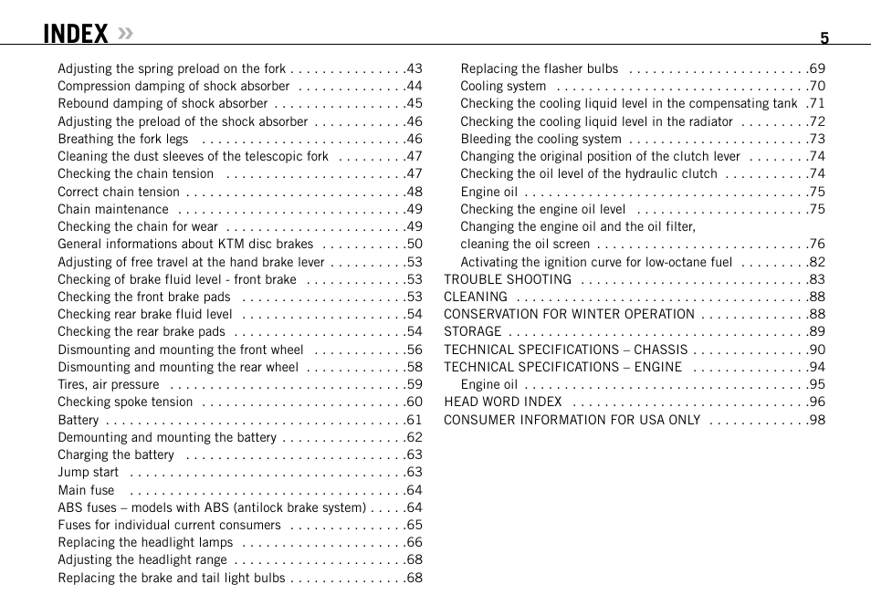 Index | KTM 990 ADVENTURE S User Manual | Page 6 / 102
