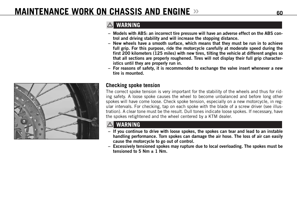 Maintenance work on chassis and engine | KTM 990 ADVENTURE S User Manual | Page 61 / 102