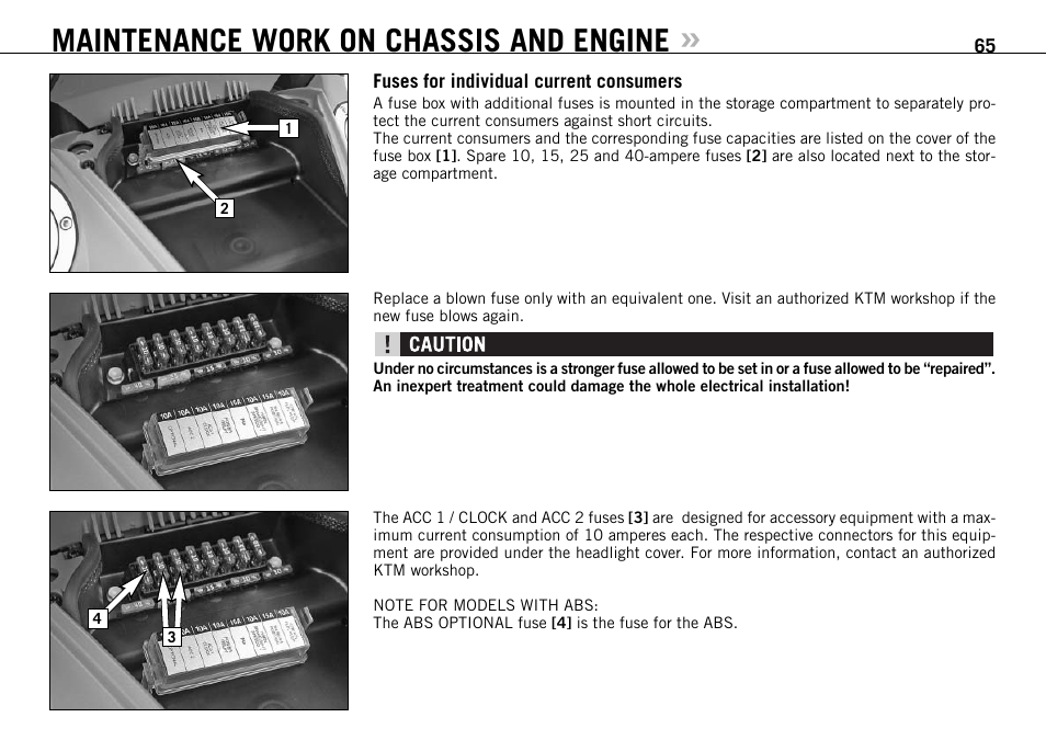 Maintenance work on chassis and engine | KTM 990 ADVENTURE S User Manual | Page 66 / 102