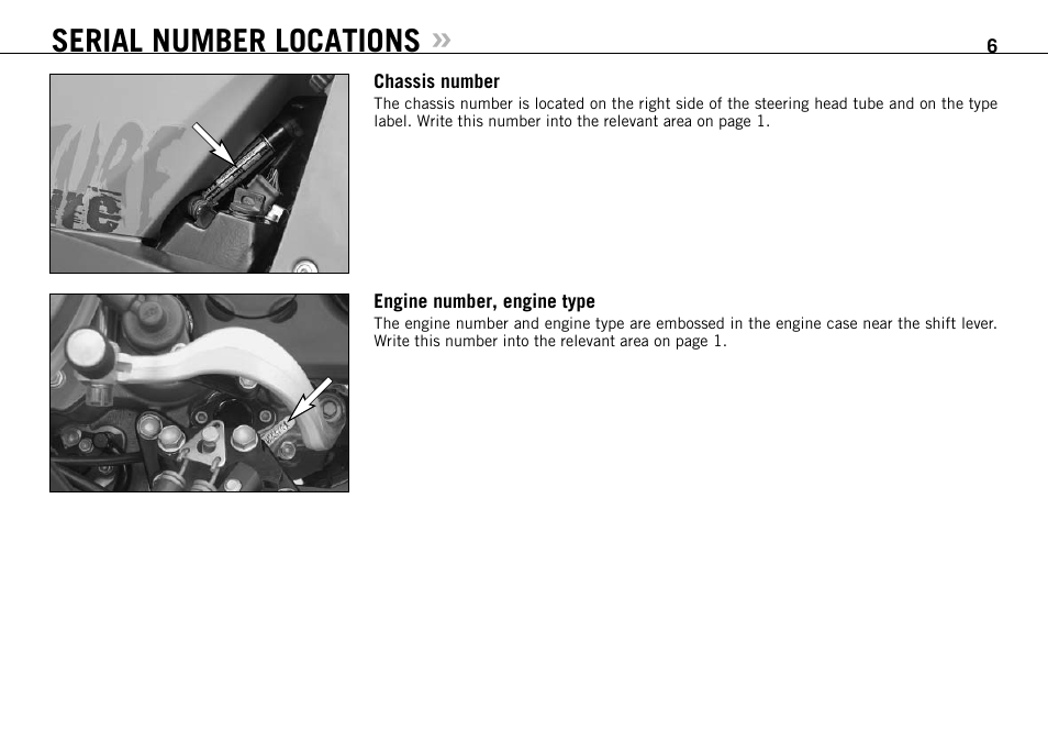 Serial number locations | KTM 990 ADVENTURE S User Manual | Page 7 / 102
