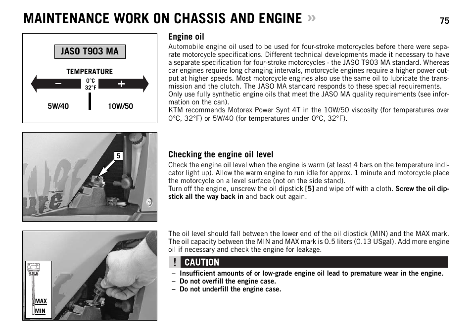 Maintenance work on chassis and engine, Jaso t903 ma | KTM 990 ADVENTURE S User Manual | Page 76 / 102