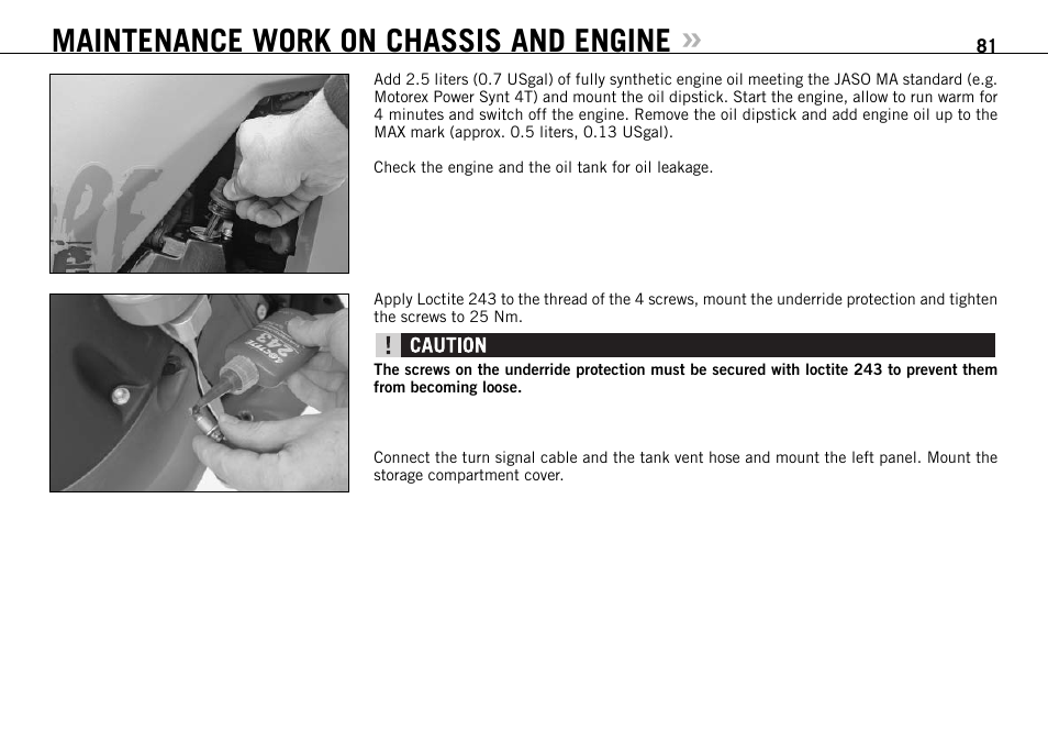 Maintenance work on chassis and engine | KTM 990 ADVENTURE S User Manual | Page 82 / 102