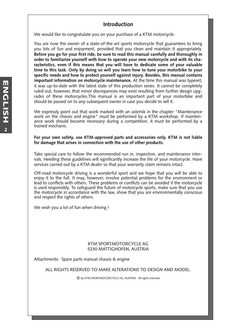 English, Introduction | KTM 125 User Manual | Page 3 / 67