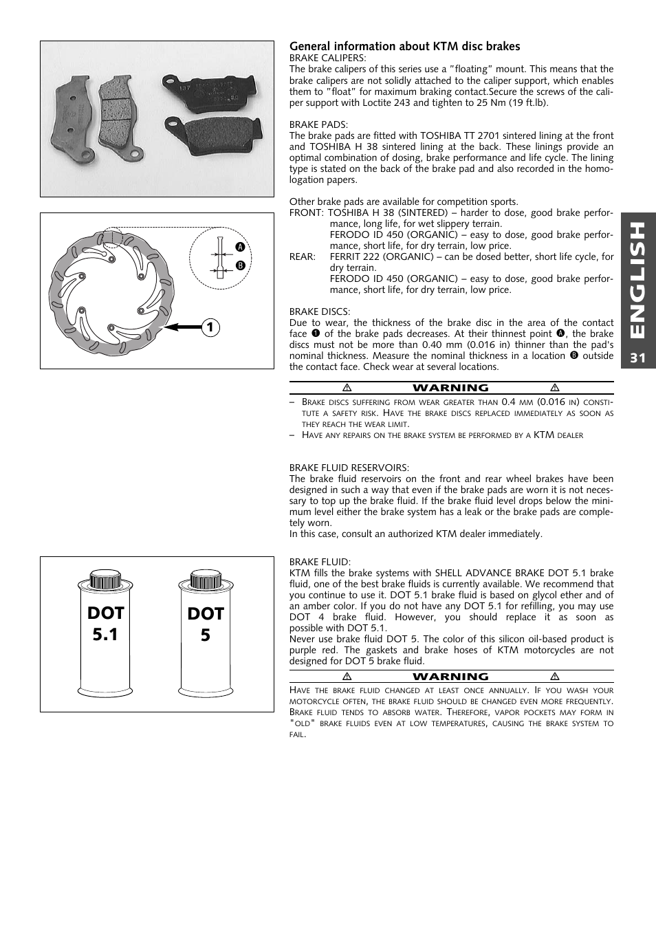 English, Dot 5.1 dot 5 | KTM 125 User Manual | Page 32 / 67