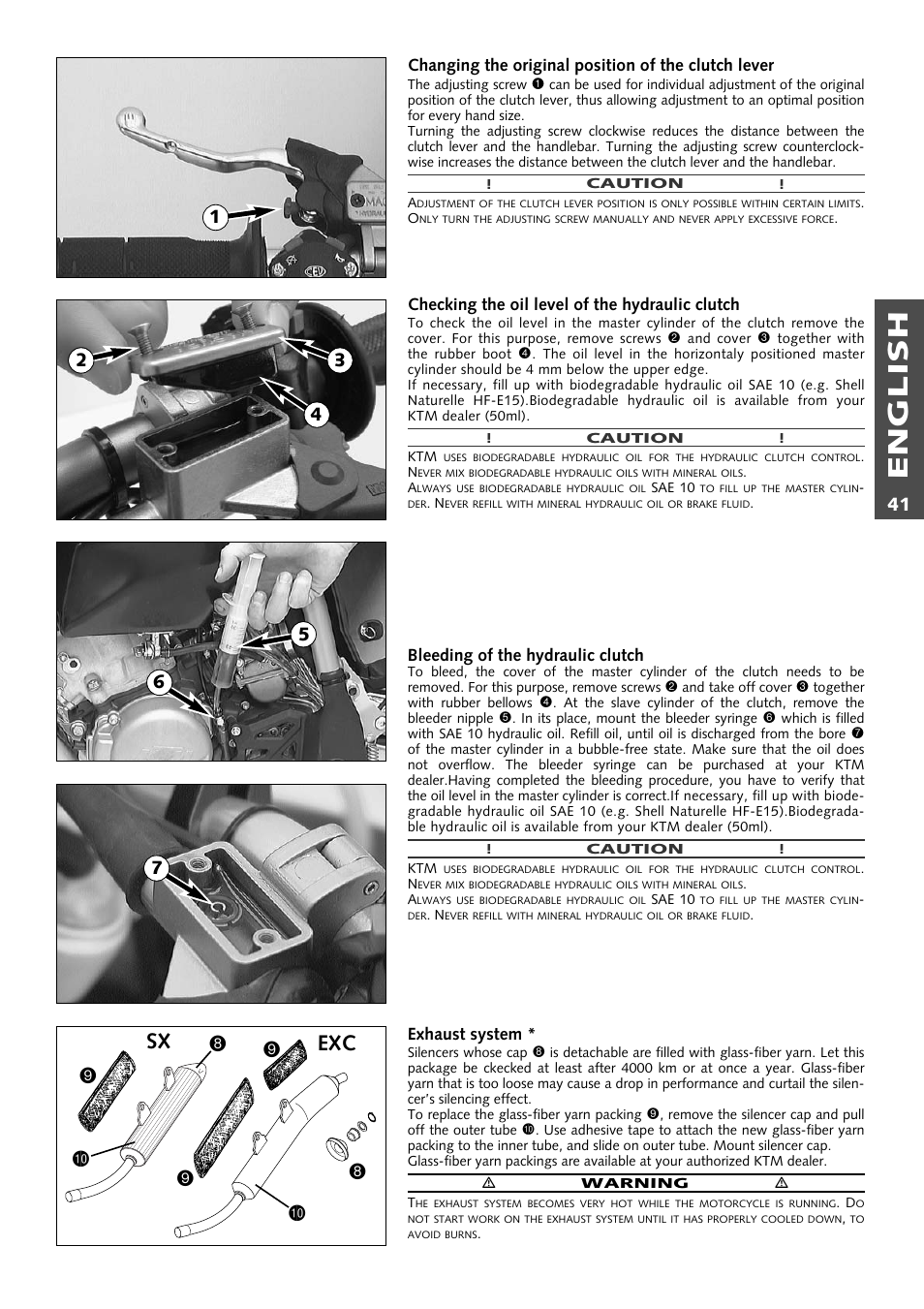 English, 8bk bk sx exc 9 9 9 | KTM 125 User Manual | Page 42 / 67