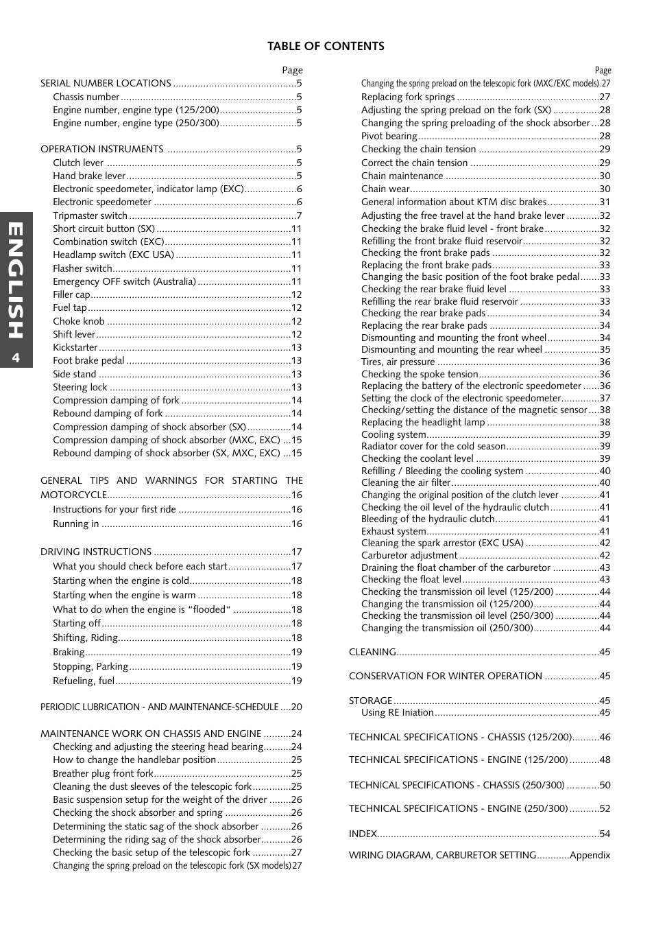 English | KTM 125 User Manual | Page 5 / 67