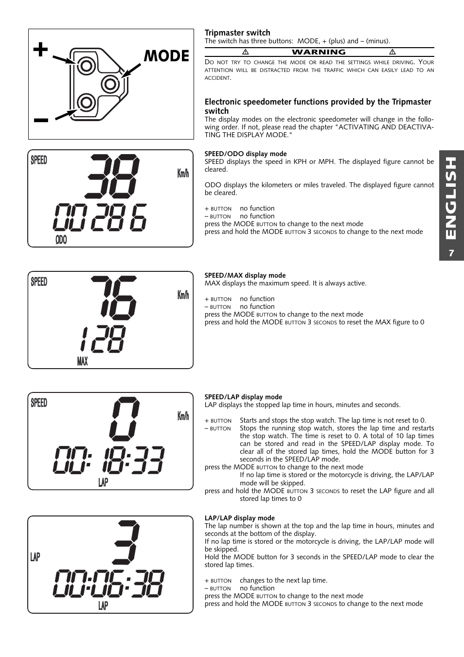 Mode, English | KTM 125 User Manual | Page 8 / 67