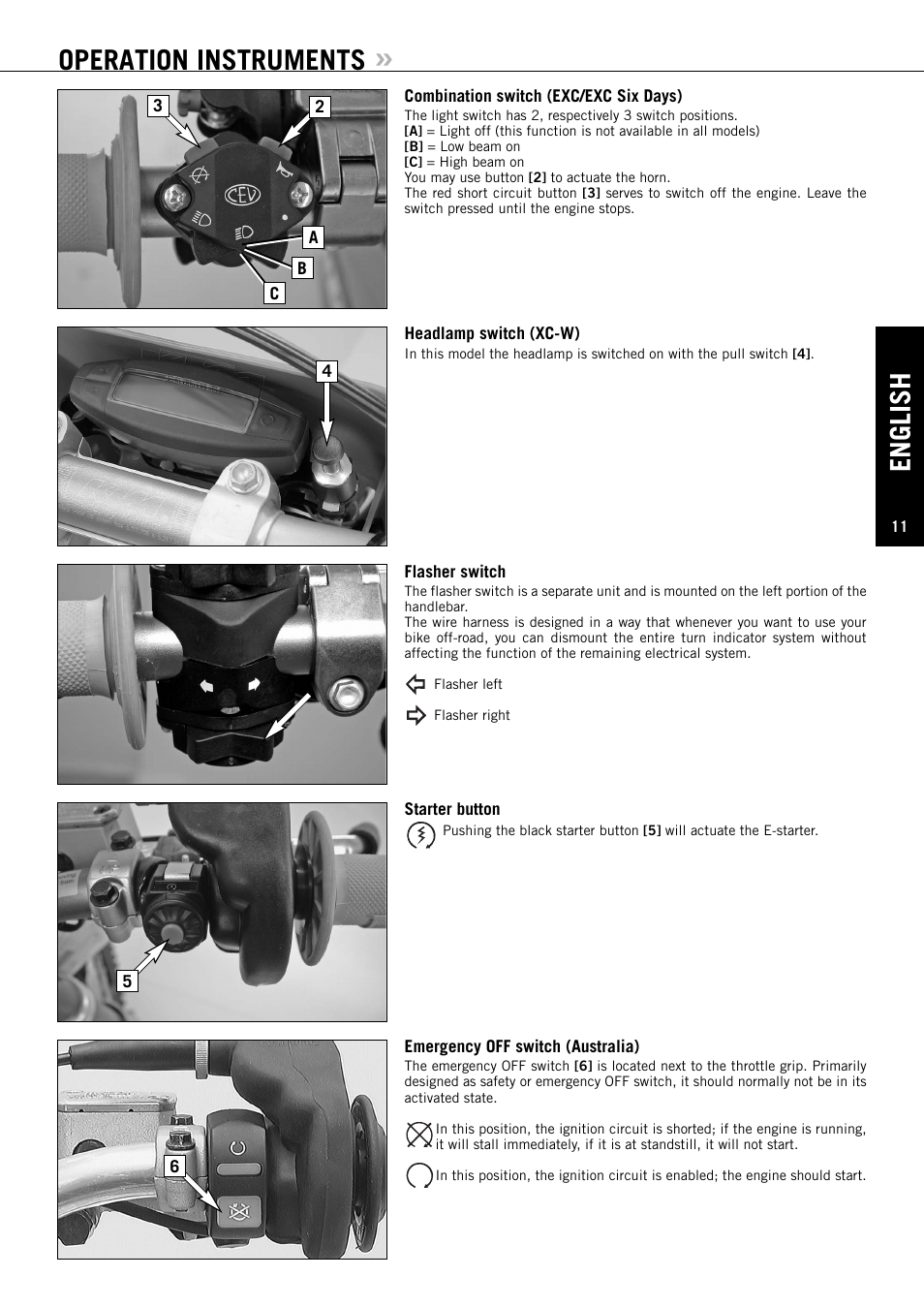 English, Operation instruments | KTM 125 EXC-E SIX DAYS User Manual | Page 12 / 74