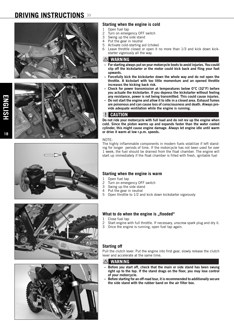 English, Driving instructions | KTM 125 EXC-E SIX DAYS User Manual | Page 19 / 74