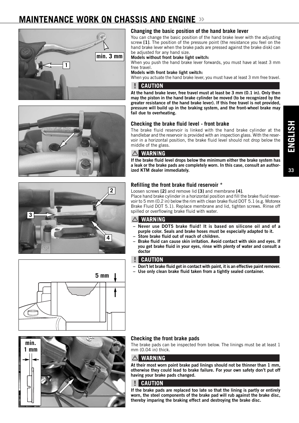 English, Maintenance work on chassis and engine | KTM 125 EXC-E SIX DAYS User Manual | Page 34 / 74