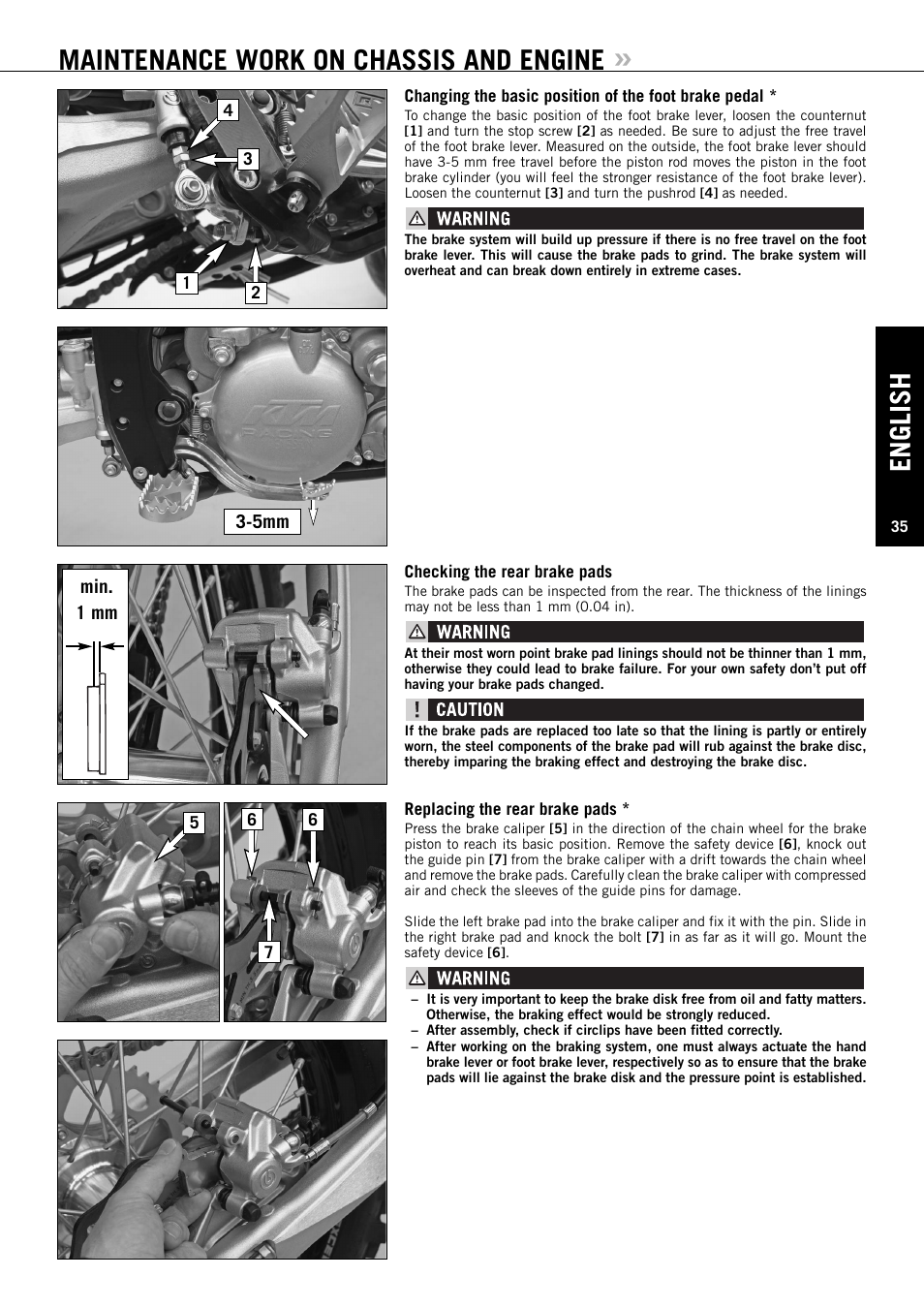 English, Maintenance work on chassis and engine | KTM 125 EXC-E SIX DAYS User Manual | Page 36 / 74