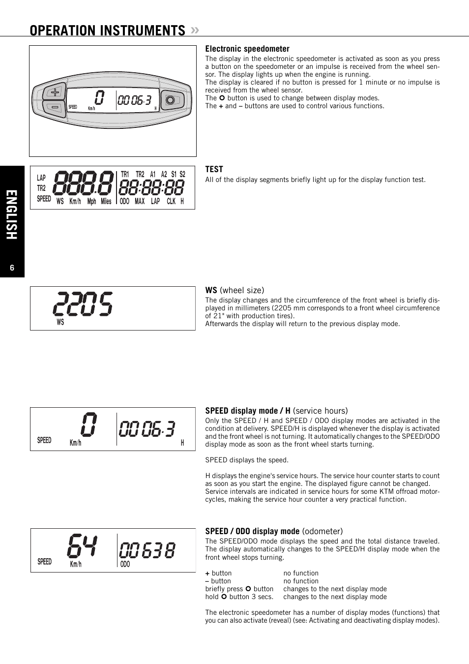 English, Operation instruments | KTM 125 EXC-E SIX DAYS User Manual | Page 7 / 74
