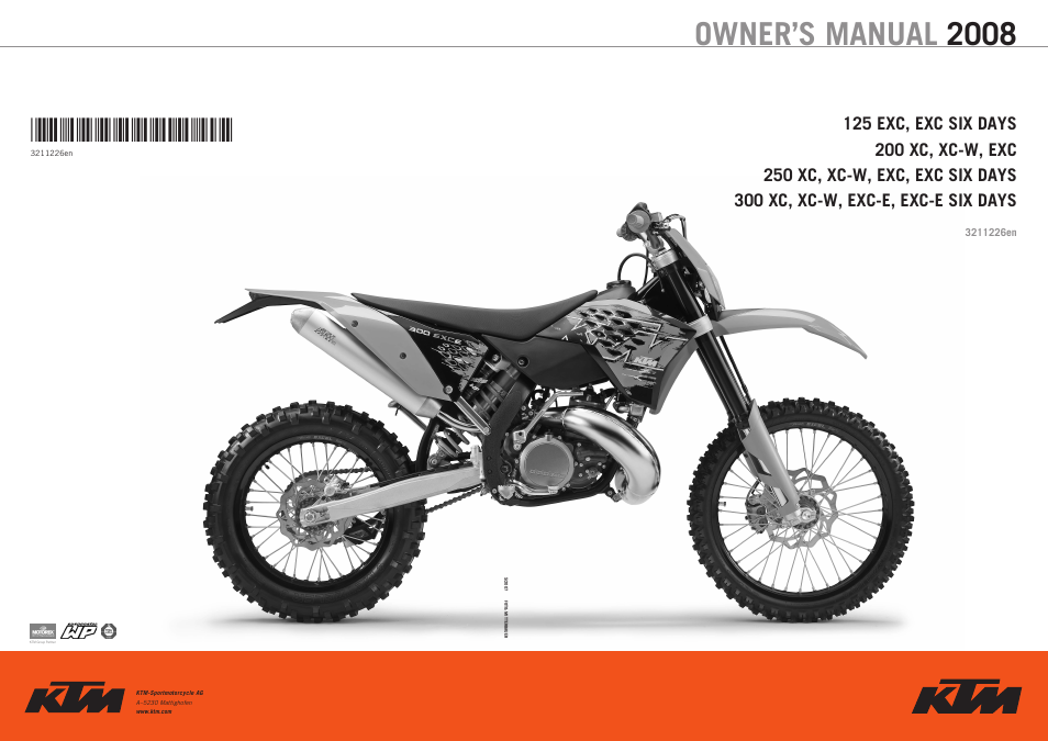 Owner’s manual 2008 | KTM 125 EXC-E SIX DAYS User Manual | Page 74 / 74