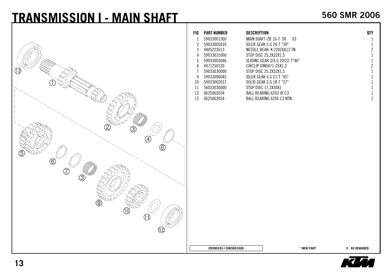 Transmission, Main shaft | KTM 560 SMR 2006 User Manual | Page 15 / 28