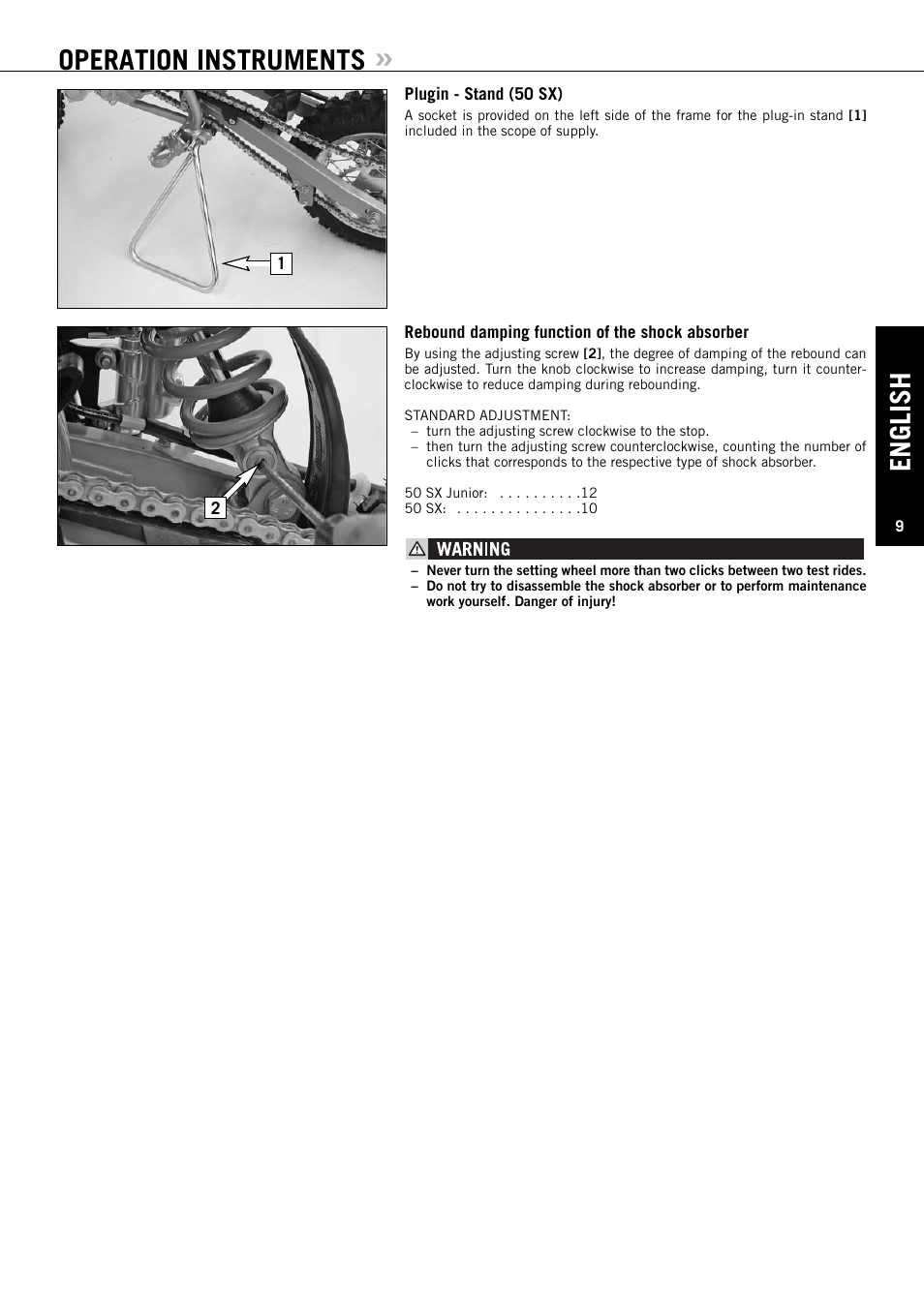 English, Operation instruments | KTM 50 SX User Manual | Page 10 / 42