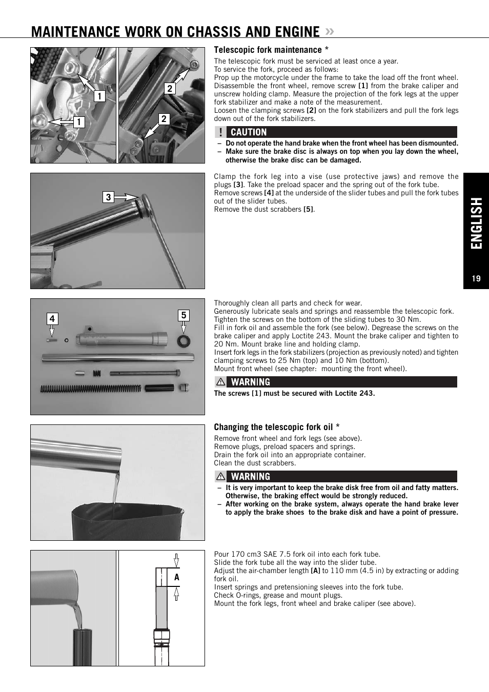 English, Maintenance work on chassis and engine | KTM 50 SX User Manual | Page 20 / 42