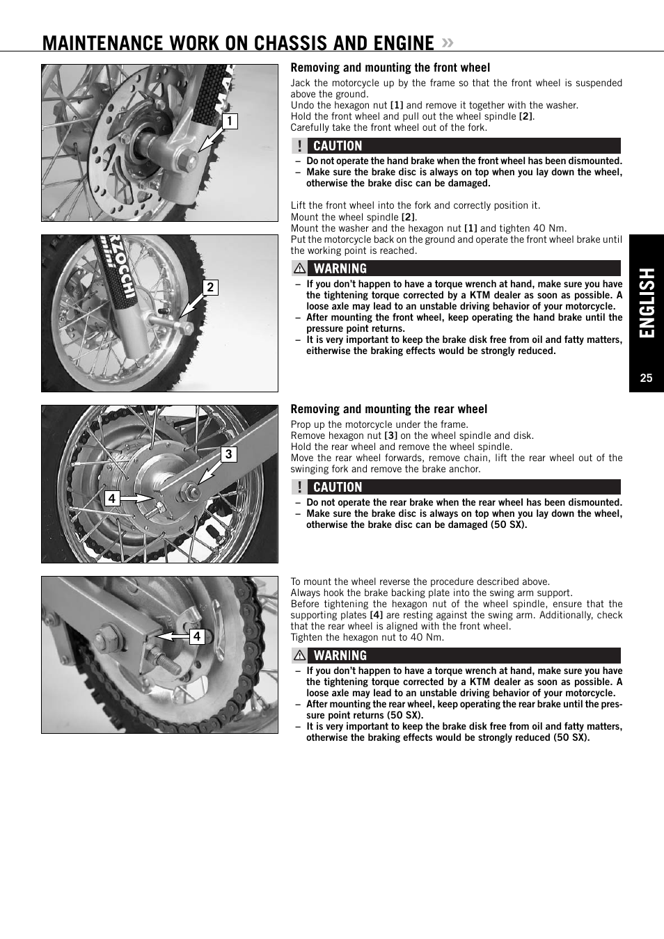 Maintenance work on chassis and engine, English | KTM 50 SX User Manual | Page 26 / 42