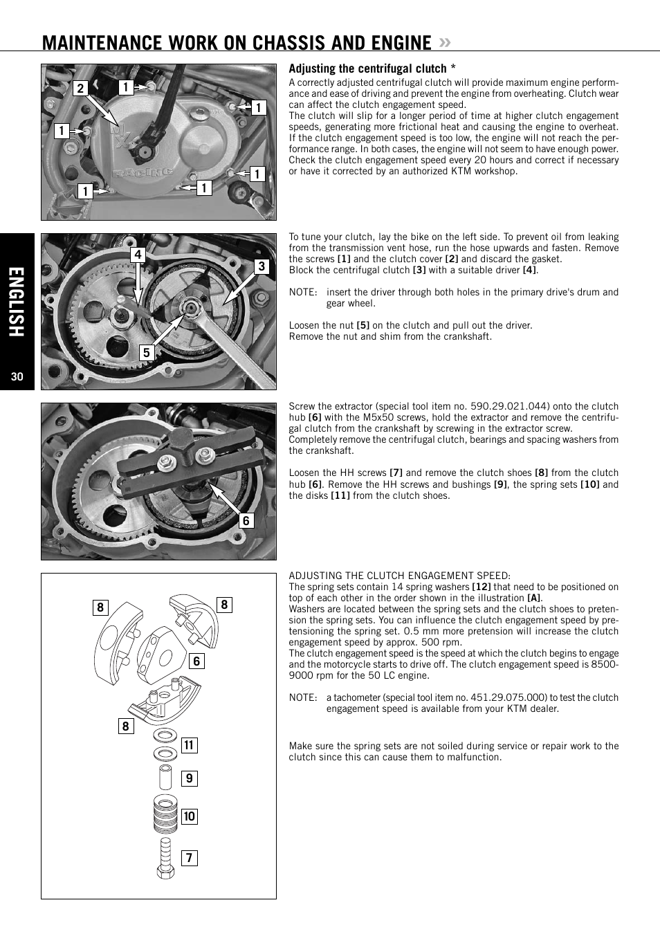 English, Maintenance work on chassis and engine | KTM 50 SX User Manual | Page 31 / 42