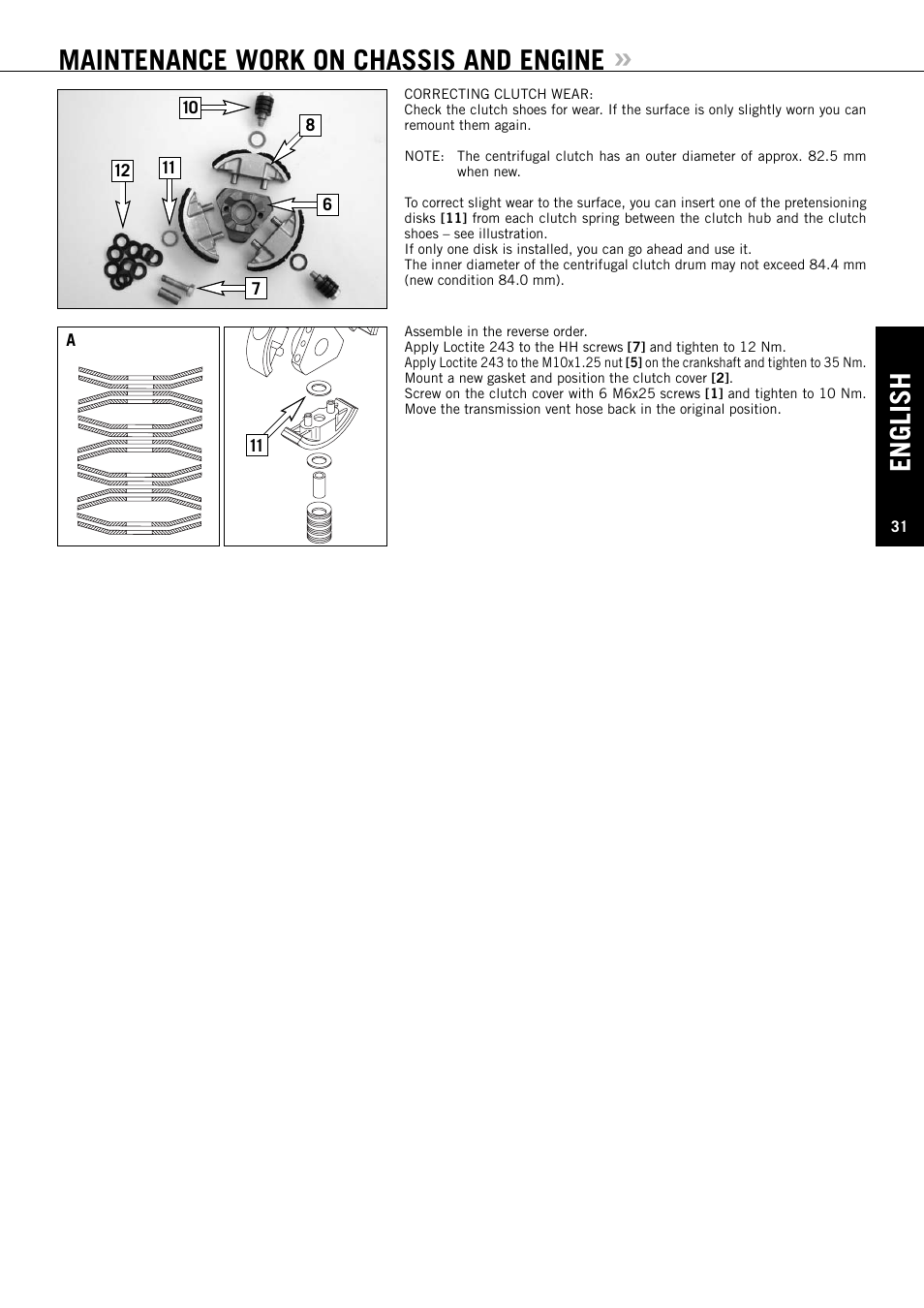 English, Maintenance work on chassis and engine | KTM 50 SX User Manual | Page 32 / 42