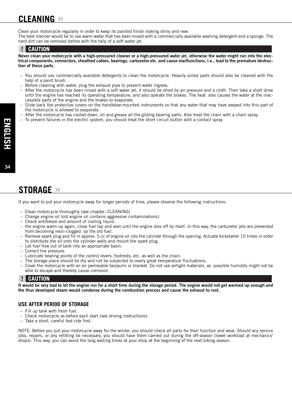 Cleaning, English, Storage | KTM 50 SX User Manual | Page 35 / 42