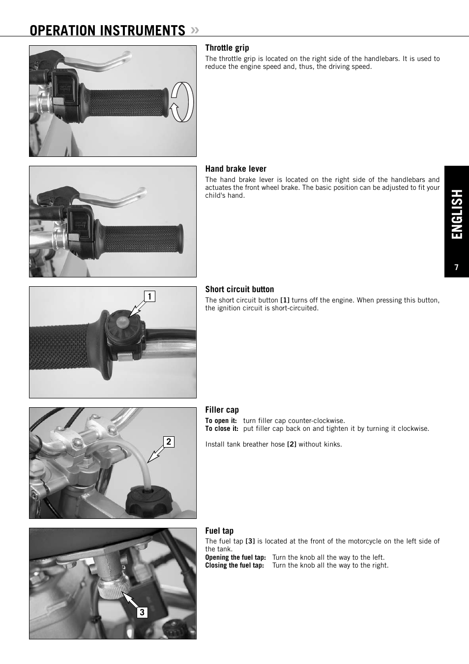 English, Operation instruments | KTM 50 SX User Manual | Page 8 / 42