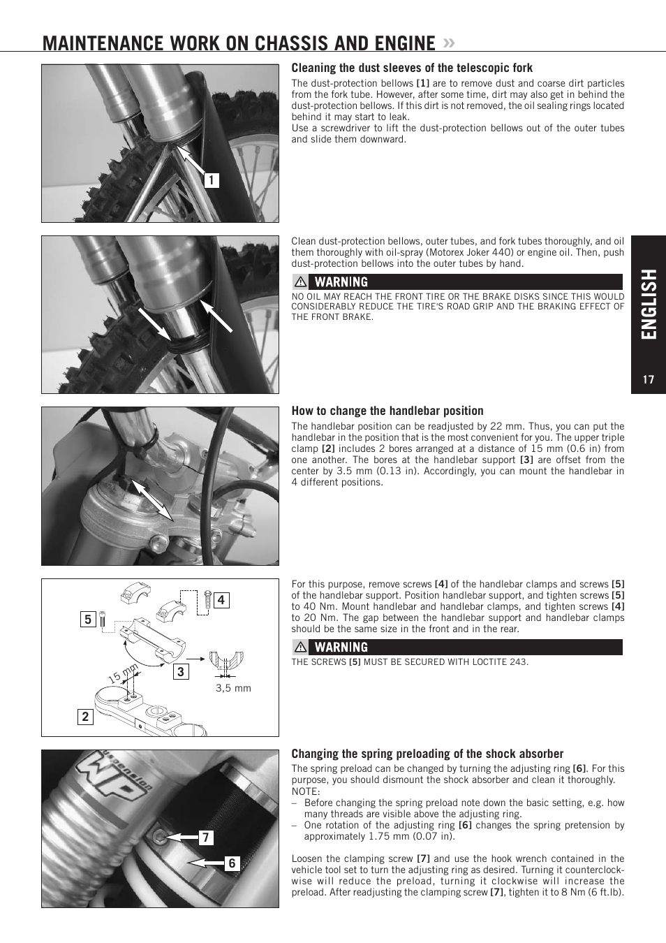 English, Maintenance work on chassis and engine | KTM 85 SX User Manual | Page 18 / 40