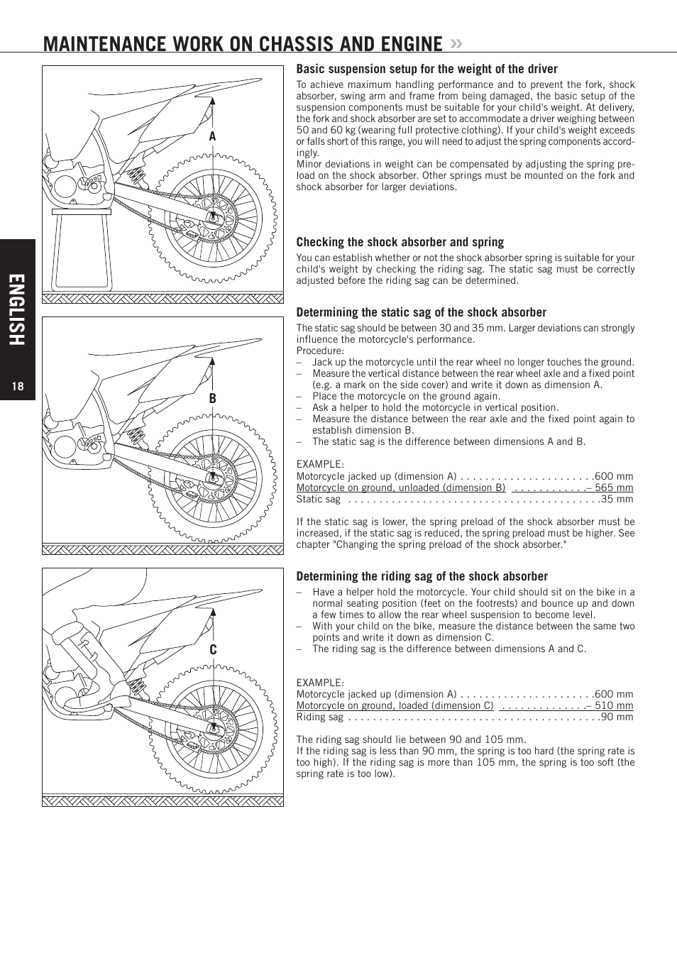 English, Maintenance work on chassis and engine | KTM 85 SX User Manual | Page 19 / 40