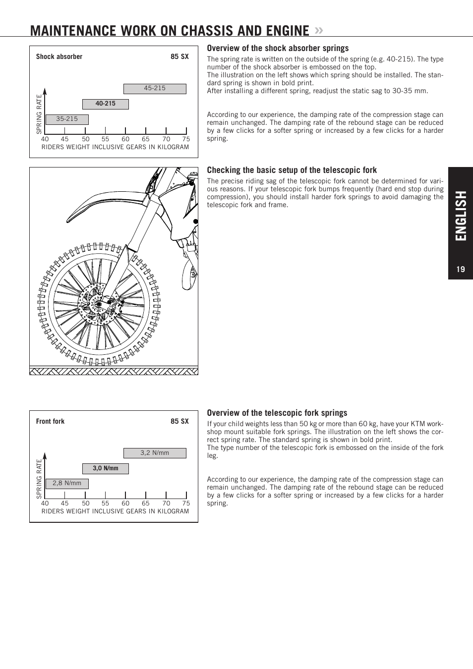 English, Maintenance work on chassis and engine | KTM 85 SX User Manual | Page 20 / 40