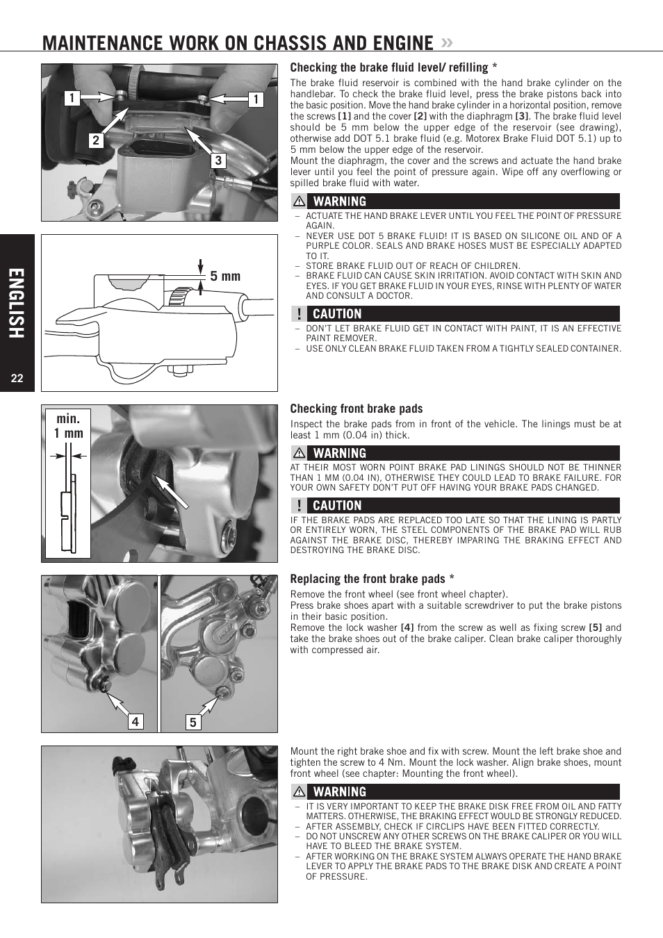 English, Maintenance work on chassis and engine, 5 mm min. 1 mm | KTM 85 SX User Manual | Page 23 / 40