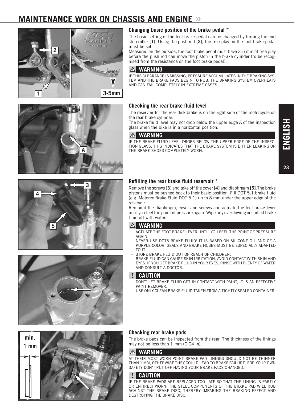 English, Maintenance work on chassis and engine, Min. 1 mm | KTM 85 SX User Manual | Page 24 / 40