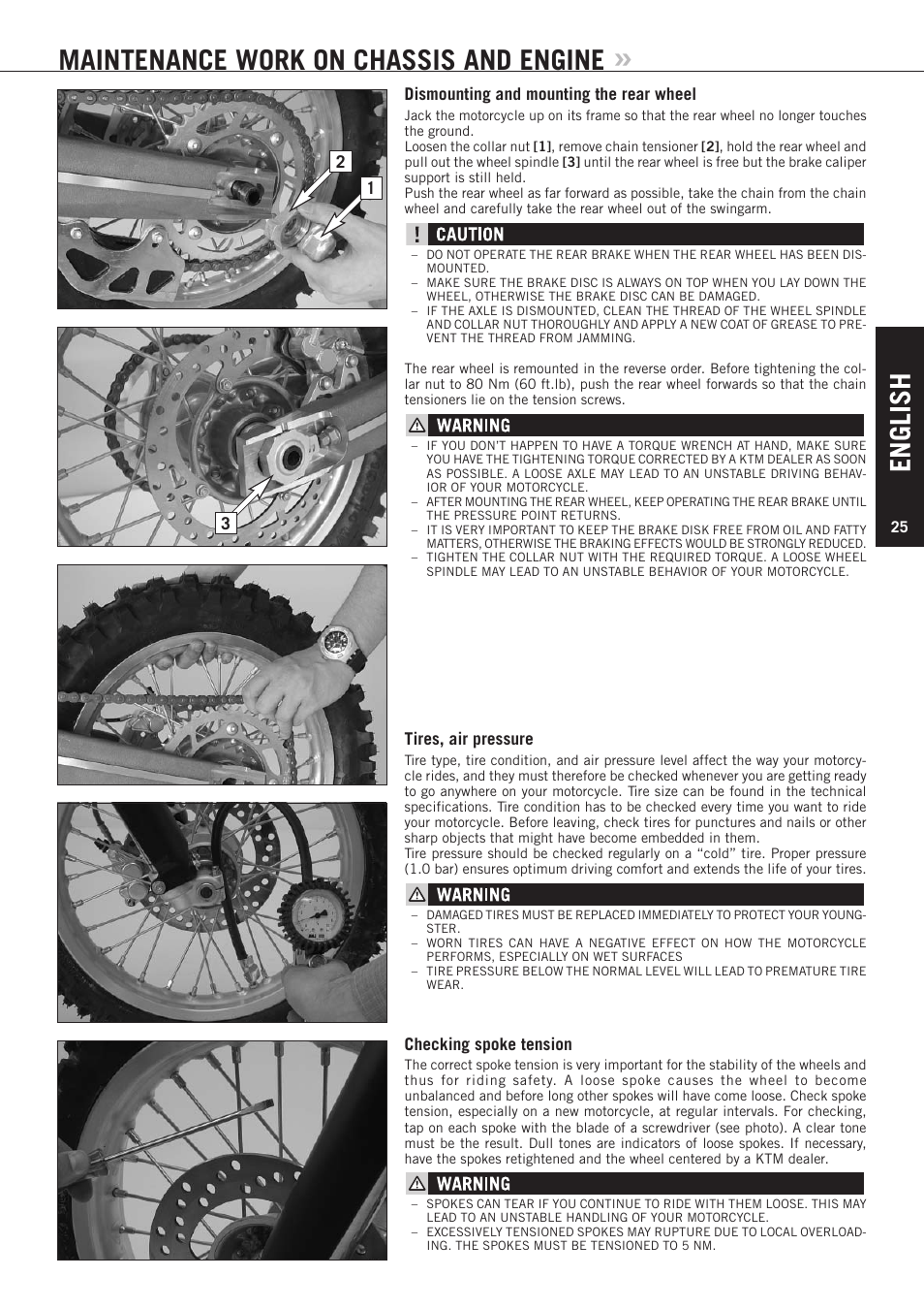 English, Maintenance work on chassis and engine | KTM 85 SX User Manual | Page 26 / 40