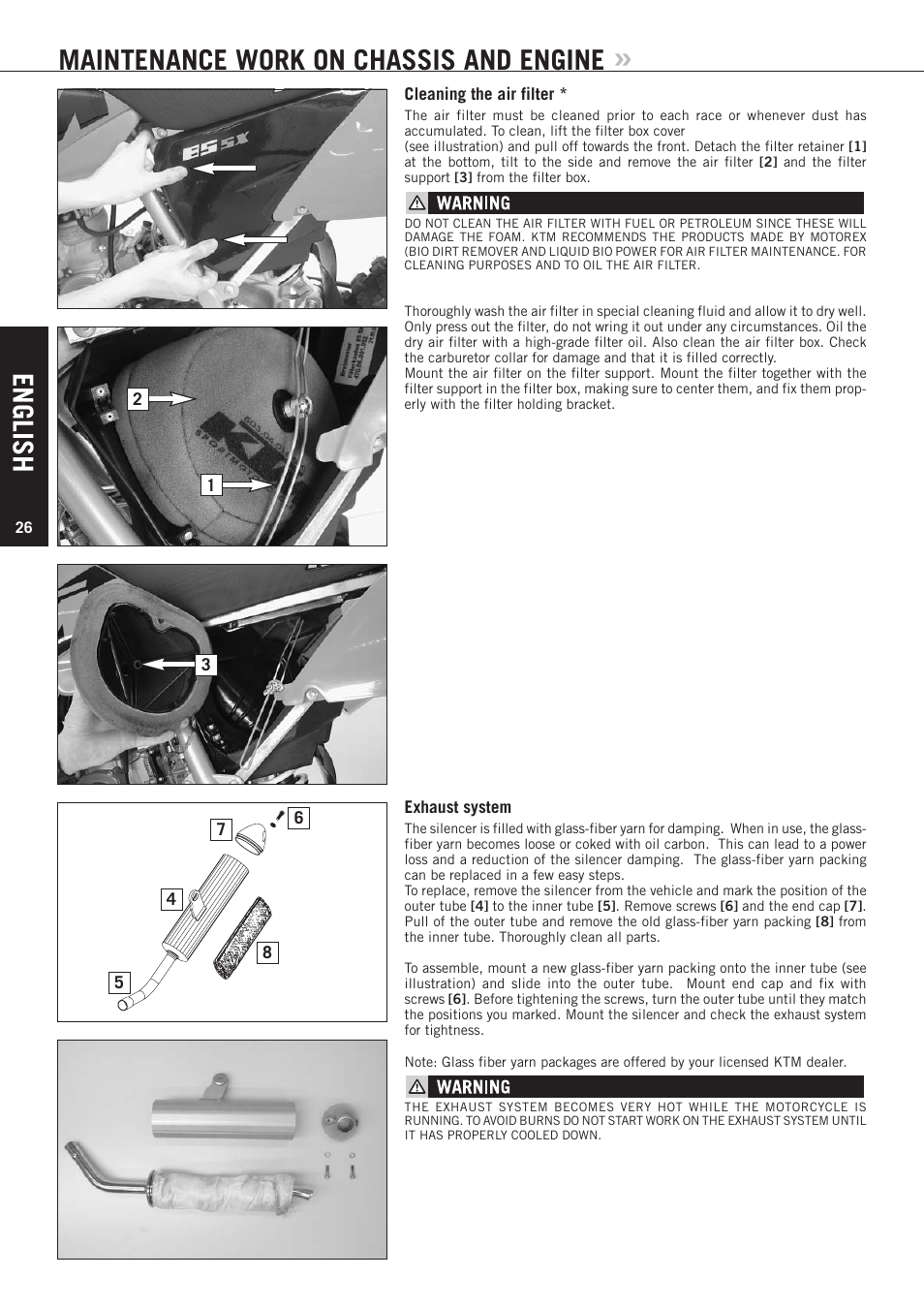 English, Maintenance work on chassis and engine | KTM 85 SX User Manual | Page 27 / 40