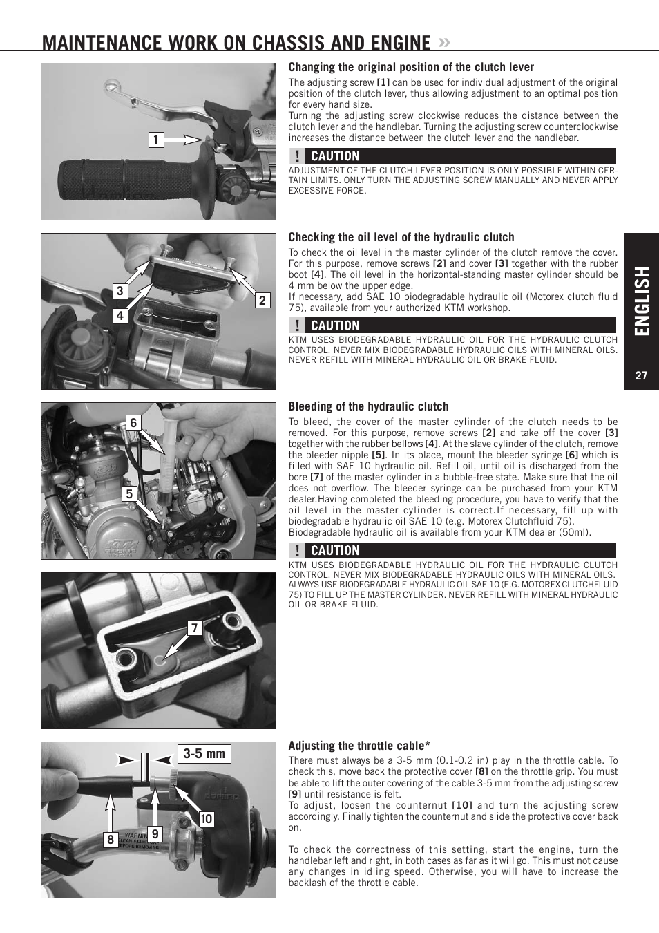 English, Maintenance work on chassis and engine, 5 mm | KTM 85 SX User Manual | Page 28 / 40