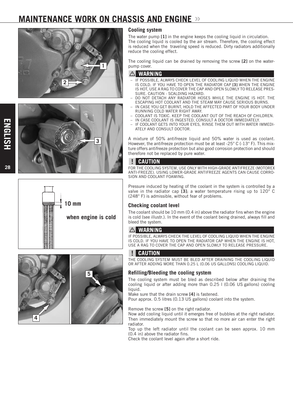 English, Maintenance work on chassis and engine, When engine is cold 10 mm | KTM 85 SX User Manual | Page 29 / 40