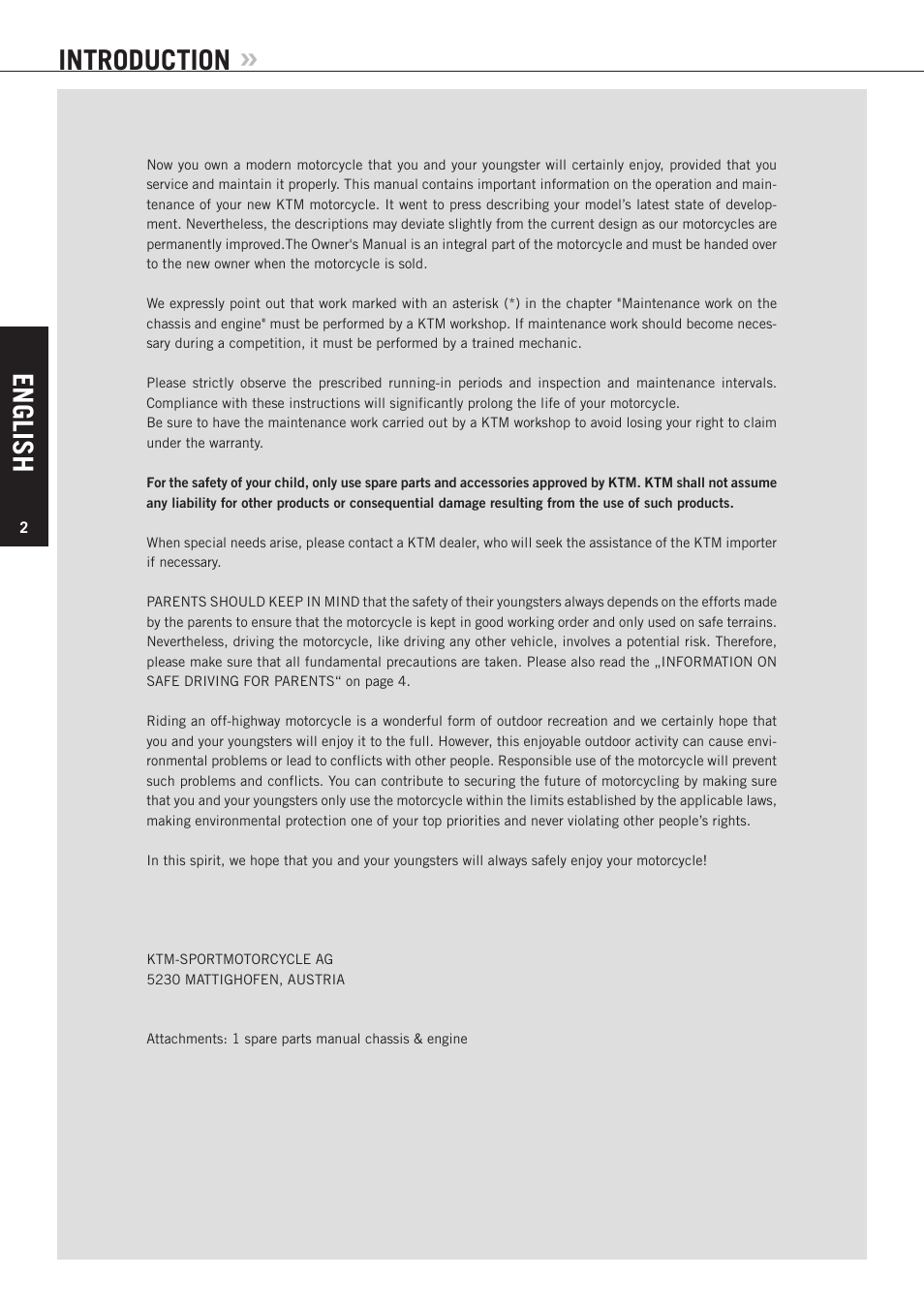 English, Introduction | KTM 85 SX User Manual | Page 3 / 40
